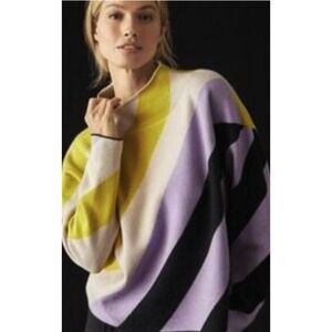 Maeve Anthropologie Sweater Womens Medium Purple Green Striped Mock Neck Excelle
